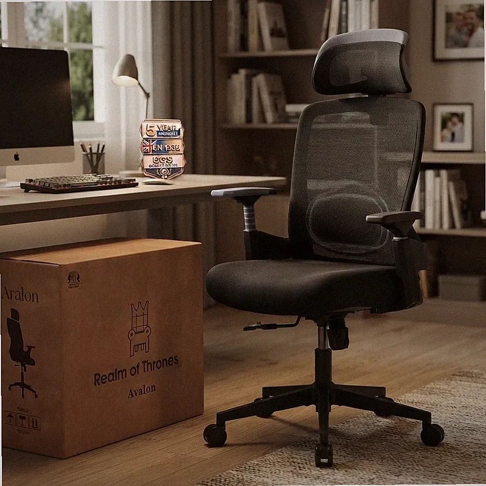 Ergonomischer Bürostuhl mit 3D Armlehnen & 2D Lordosenstütze für ultimativen Komfort