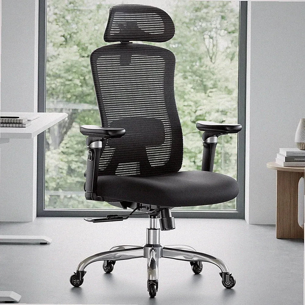 Ergonomischer Bürostuhl mit 6D-Armlehnen, Kopfstütze, Lendenstütze, 150kg