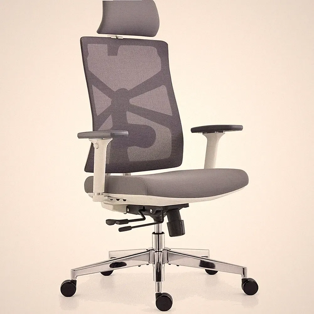 Ergonomischer Bürostuhl mit Adaptiver Rückenlehne, 4D Armlehnen, Weiß