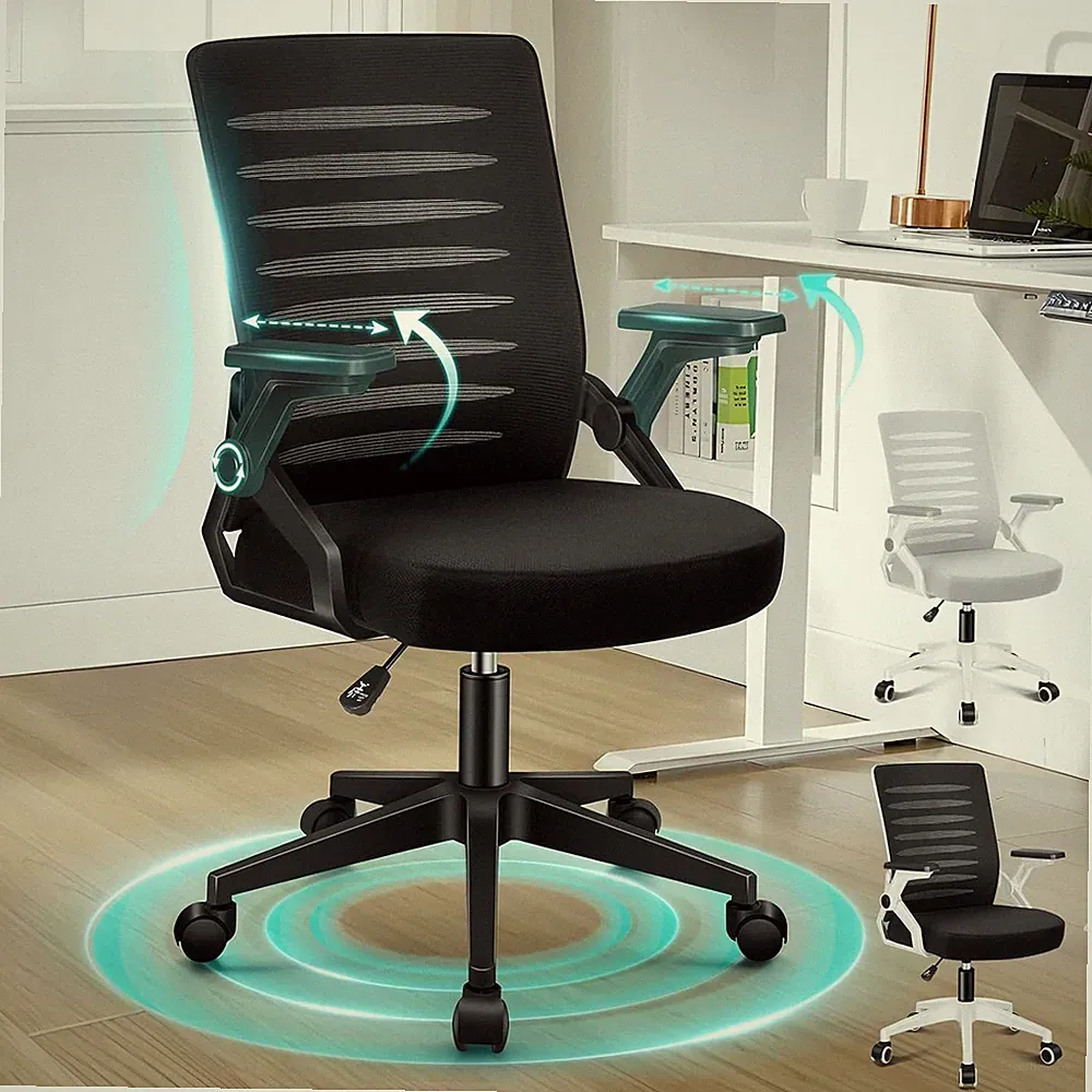 Ergonomischer Bürostuhl mit Armlehnen, 360° Dreh, bis 180kg, Schwarz