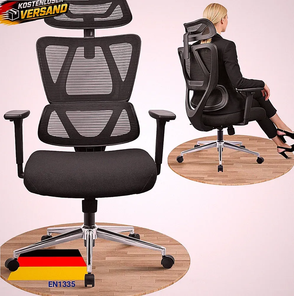 Ergonomischer Bürostuhl mit dynamischer Lendenstütze für große Menschen bis 150
