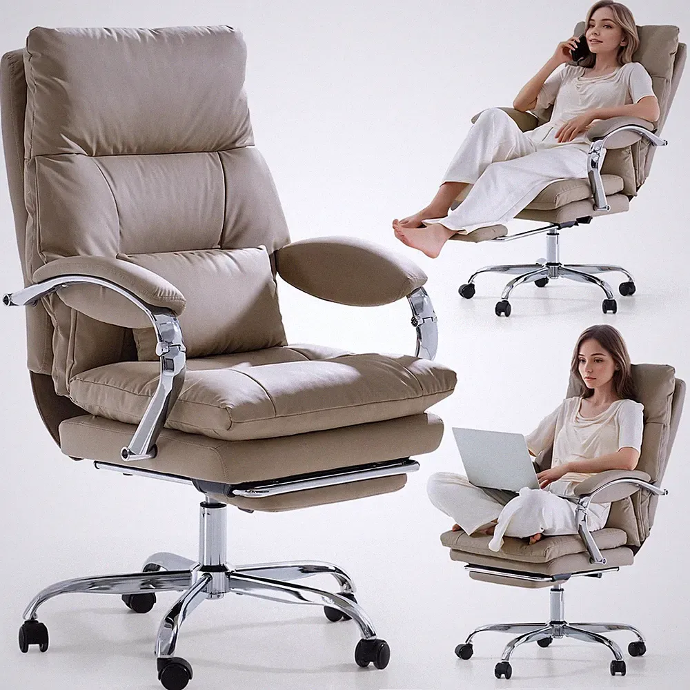 Ergonomischer Bürostuhl mit Fußstütze PU Leder Chefsessel Schreibtischstuhl