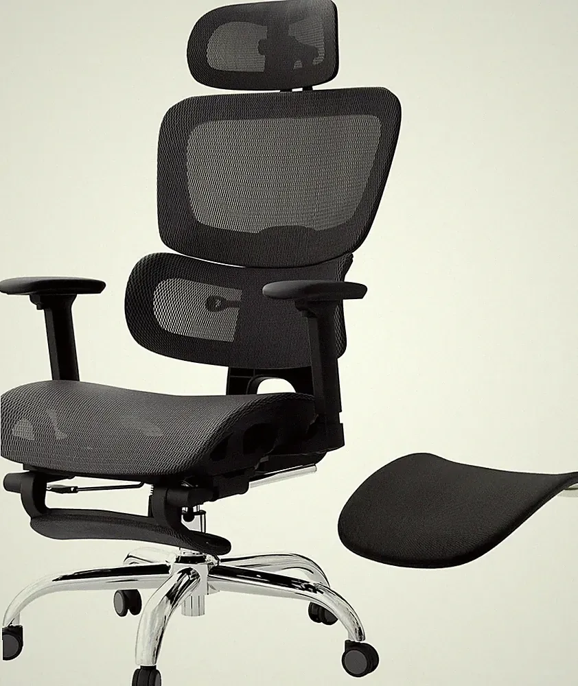 Ergonomischer Bürostuhl mit Fußstütze, Voll-Mesh, 150 kg, Schwarz, 360 Drehung