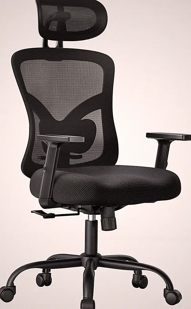 Ergonomischer Bürostuhl mit gepolsterter Lendenwirbelstütze, 2DKopfstütze, ve...