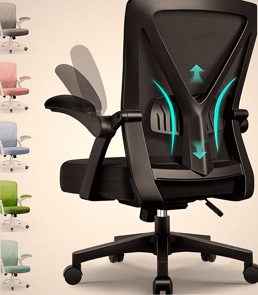 Ergonomischer Bürostuhl mit Hochklappbaren Armlehnen, Lendenstütze, Drehstuhl...