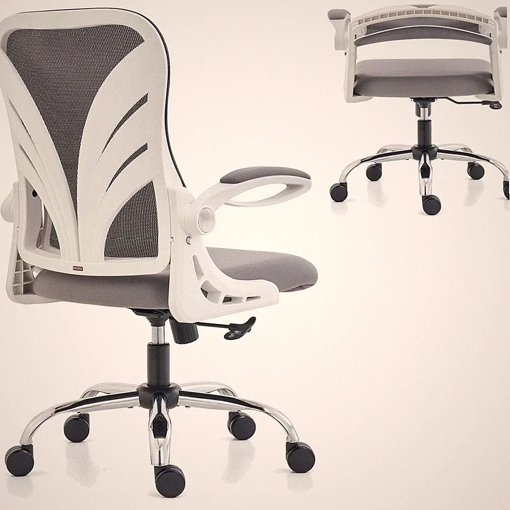 Ergonomischer Bürostuhl mit klappbarer Rückenlehne Mesh Lendenwirbelstütze Weiß