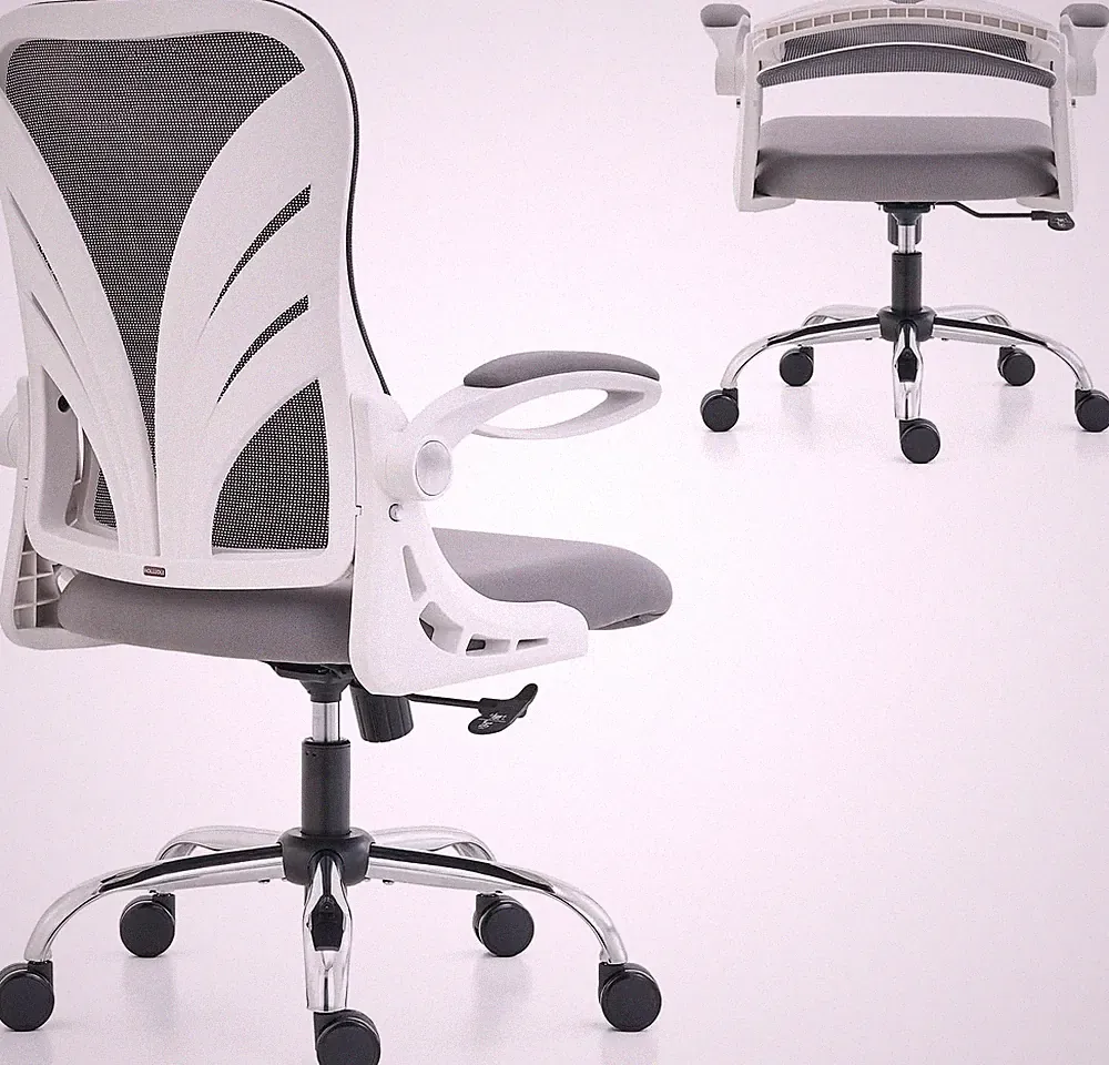 Ergonomischer Bürostuhl mit Klappbarer Rückenlehne, Weiß, Erweitertem Sitz 52...