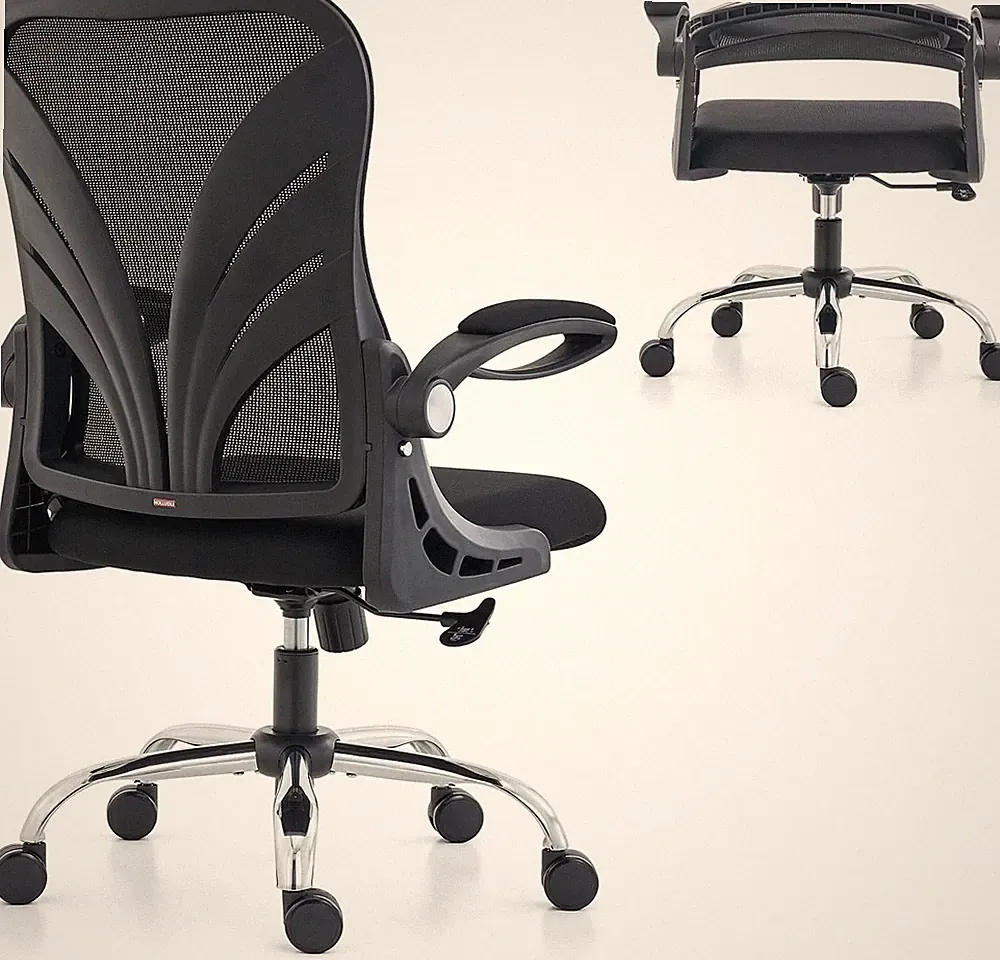 Ergonomischer Bürostuhl mit Klappfunktion und Mesh-Lendenstütze, Schwarz