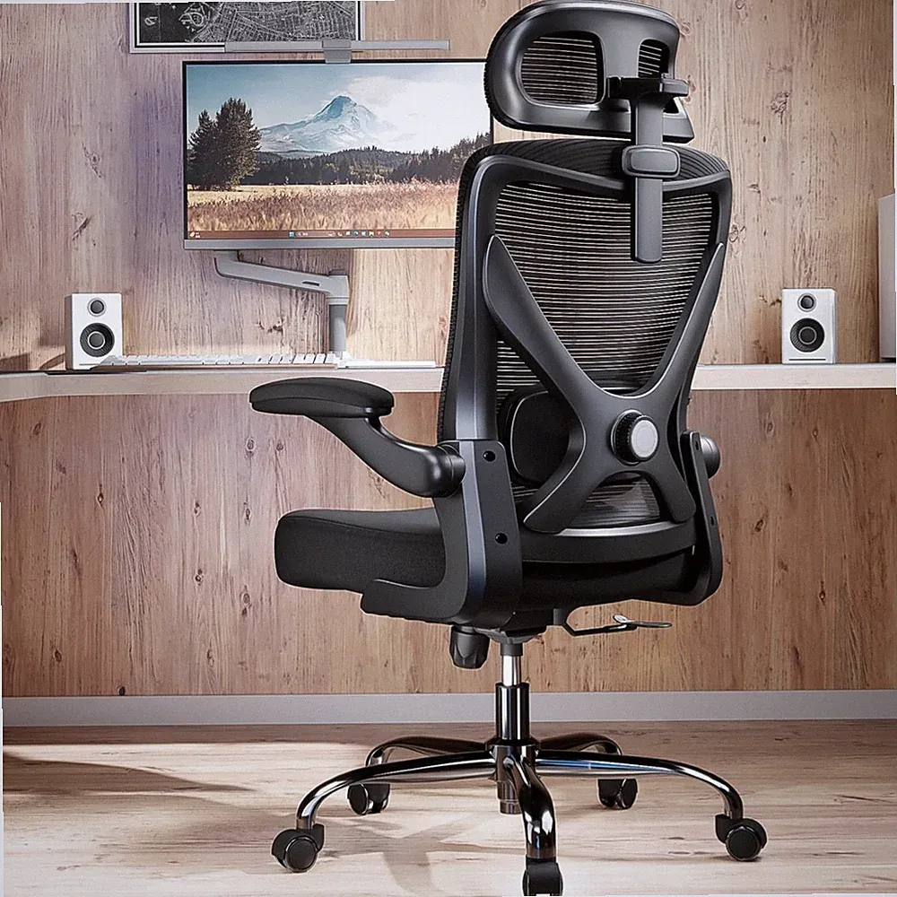 Ergonomischer Bürostuhl mit Kopfstütze Lordosenstütze 150kg Schwarz
