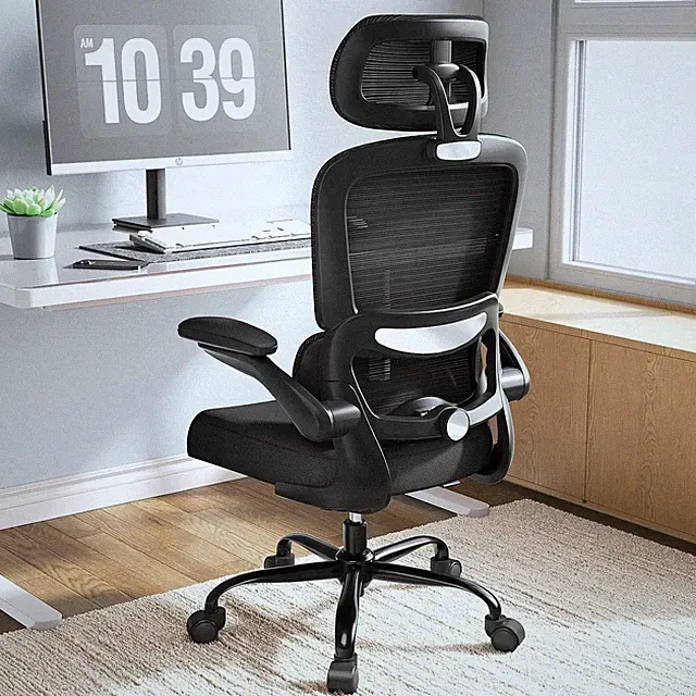 Ergonomischer Bürostuhl mit Kopfstütze verstellbarer Lordosenstütze Schwarz