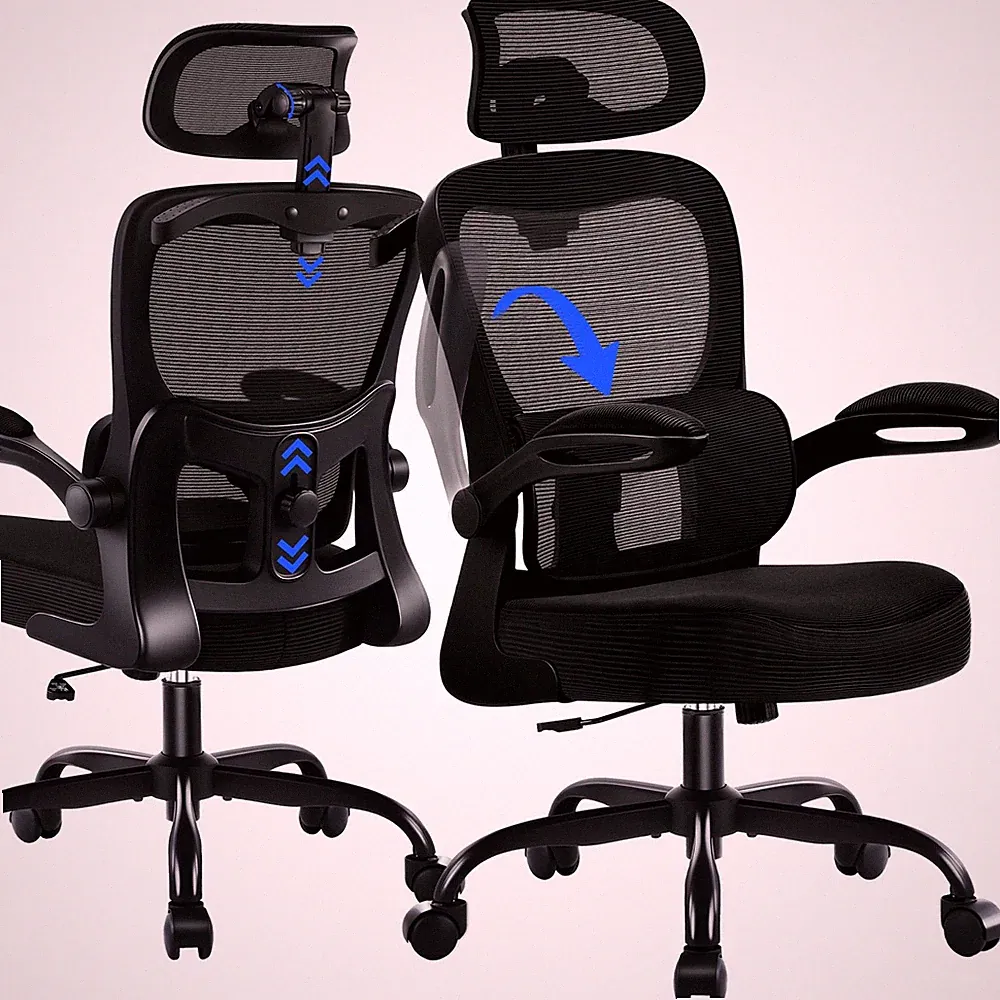 Ergonomischer Bürostuhl mit Lendenstütze bis 150 kg, Schwarz