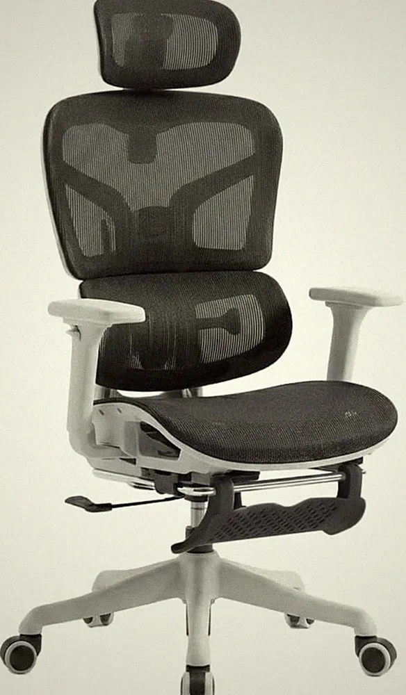 Ergonomischer Bürostuhl mit Lendenstütze, Kopf-Fußstütze Höhenverstellbar [GREY]