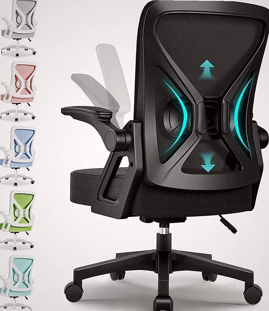 Ergonomischer Bürostuhl mit Lendenstütze und Armlehnen, Schwarz
