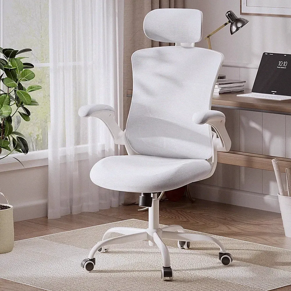 Ergonomischer Bürostuhl mit Lordosenstütze, Mesh One Size, weiß (neu)