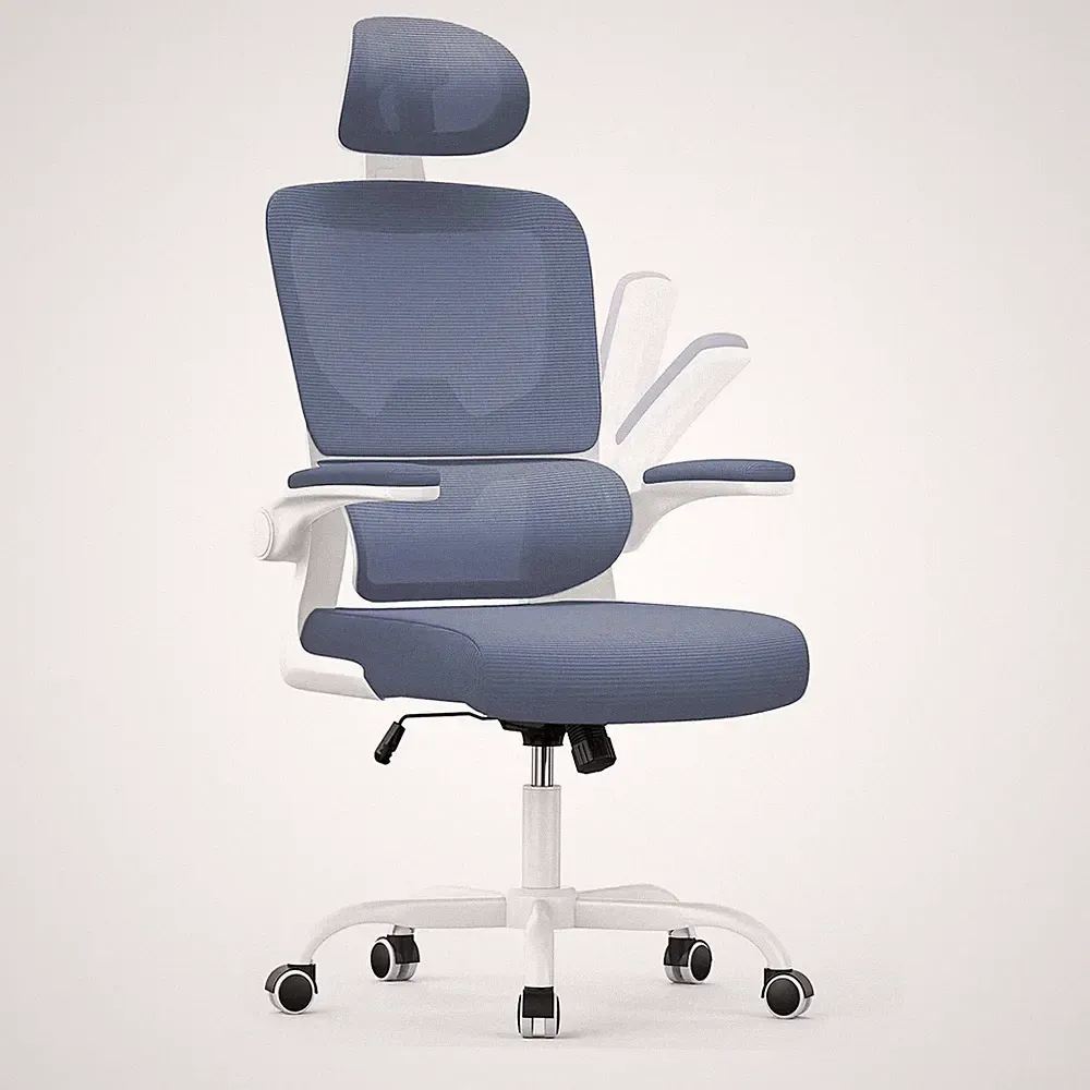 Ergonomischer Bürostuhl mit Lordosenstütze, verstellbarer Kopfstütze und Armlehnen