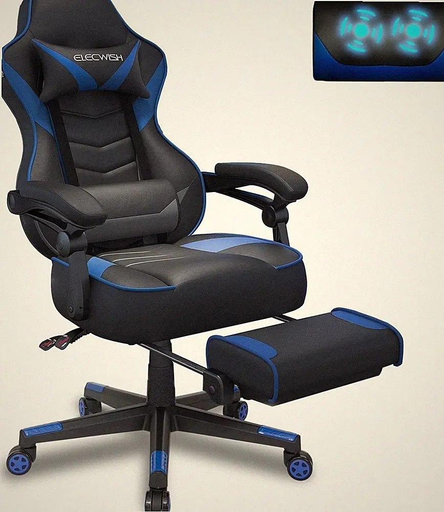 Ergonomischer Bürostuhl mit Massage und verstellbarer Rückenlehne, Blau