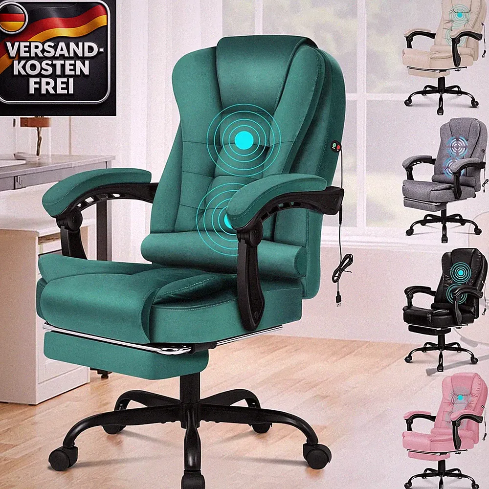 Ergonomischer Bürostuhl mit Massagefunktion höhenverstellbar bis 180 kg Grün