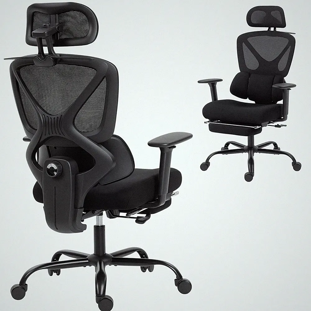 Ergonomischer Bürostuhl mit Netzstoff, Lendenstütze, verstellbare Kopfstütze
