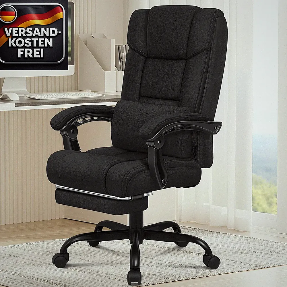 Ergonomischer Bürostuhl mit Rückenlehne und Fußstütze für lange Arbeitstage