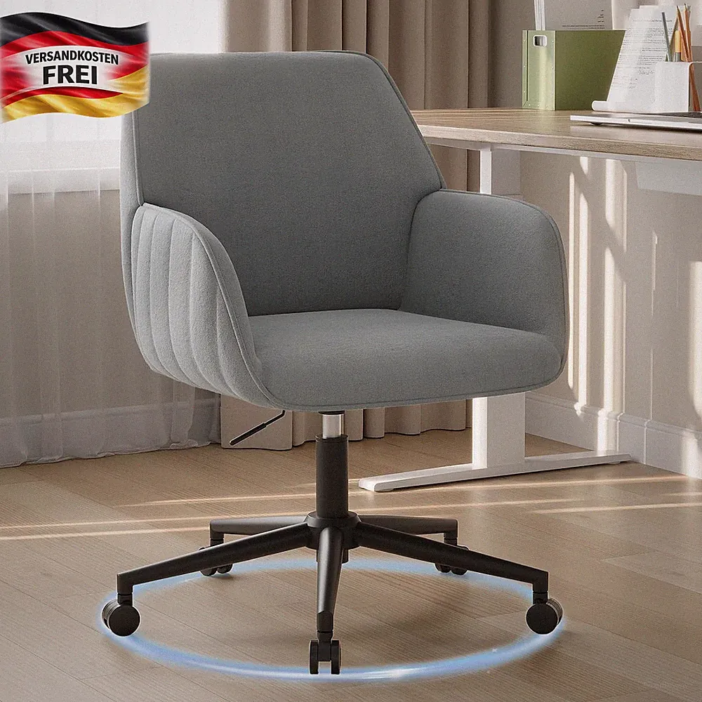 Ergonomischer Bürostuhl mit Samtbezug höhenverstellbar 360° drehbar beige