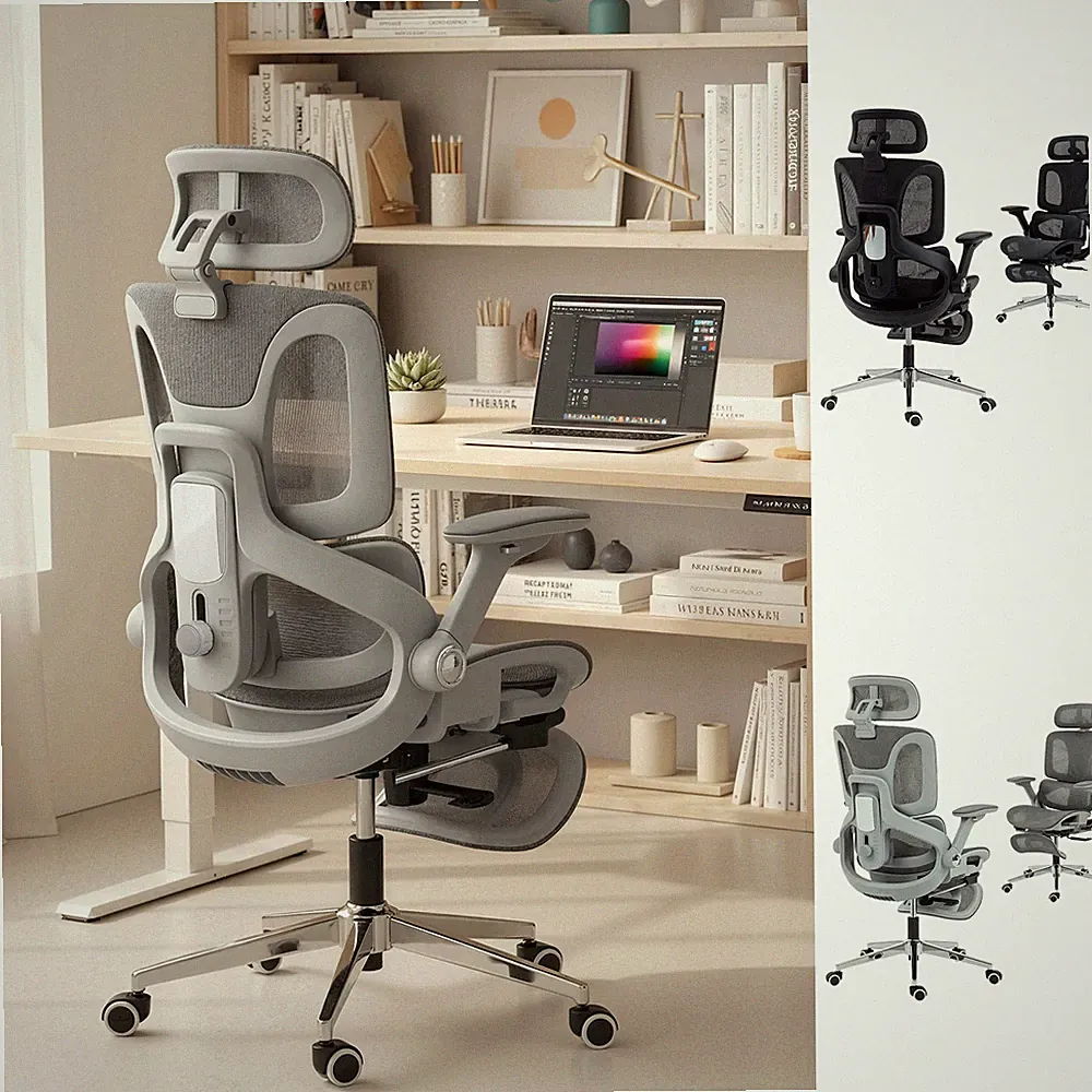 Ergonomischer Bürostuhl mit separater Rückenlehne, Schreibtischstuhl aus Netz mit hoher Rückenlehne