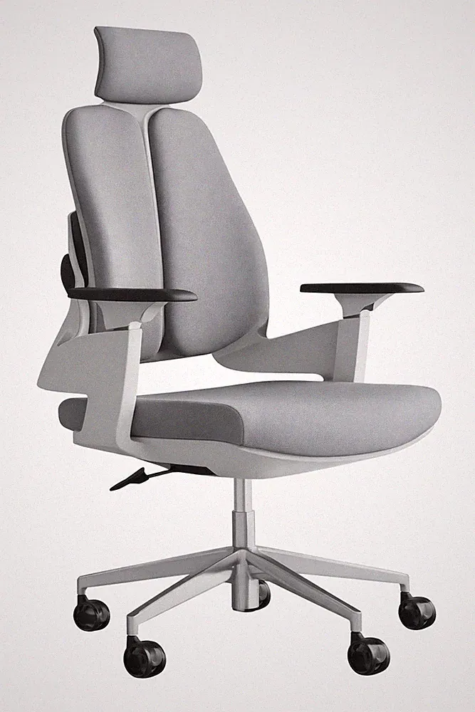 Ergonomischer Bürostuhl mit verstellbarem Kopf- und Armlehnen in Grau