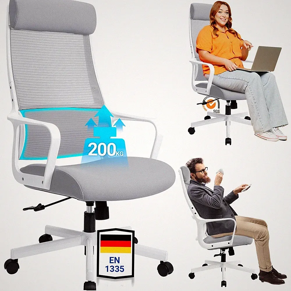 Ergonomischer Bürostuhl mit verstellbarem Kopfkissen, hoher Rückenlehne, Lord...