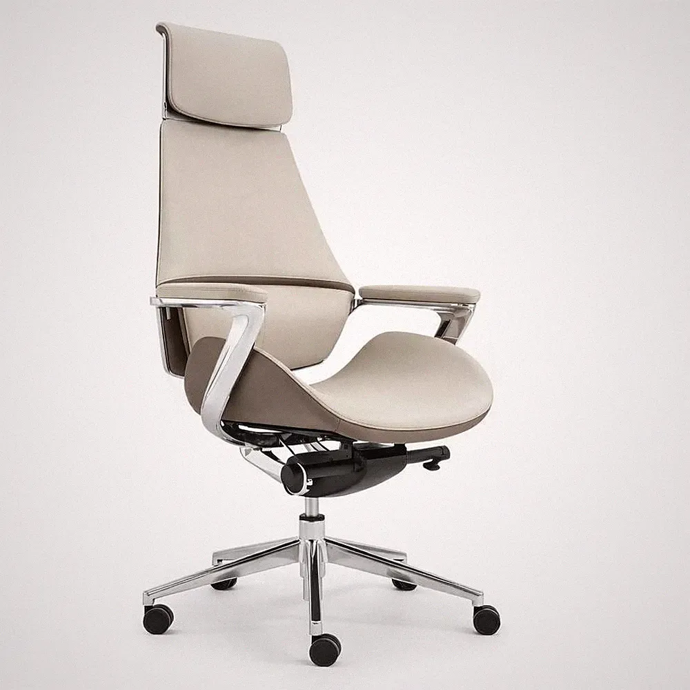 Ergonomischer Bürostuhl mit verstellbarem Kopfstützen und Chrombasis