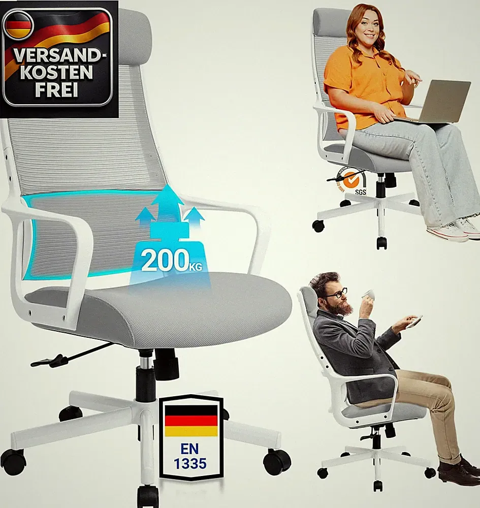 Ergonomischer Bürostuhl mit verstellbarer Kopfstütze 200 kg Lastgröße 54x52x10cm