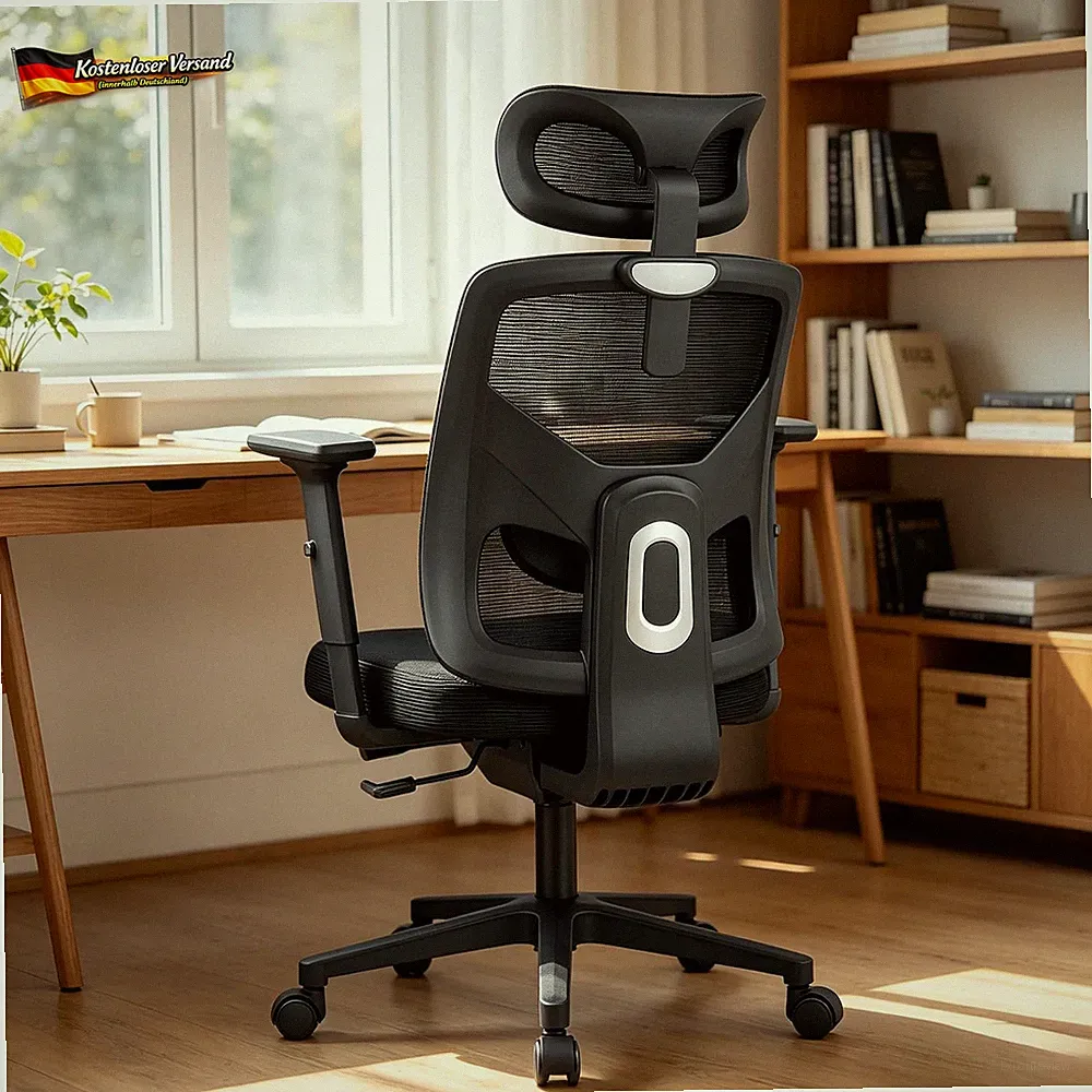 Ergonomischer Bürostuhl mit verstellbarer Kopfstütze Lendenstütze & Wippfunktion