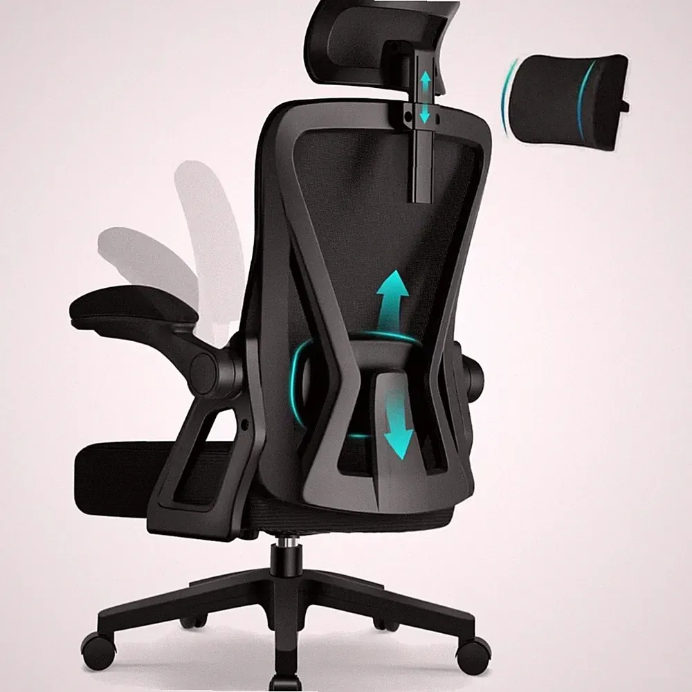 Ergonomischer Bürostuhl mit Verstellbarer Kopfstütze und Wippfunktion bis 135°