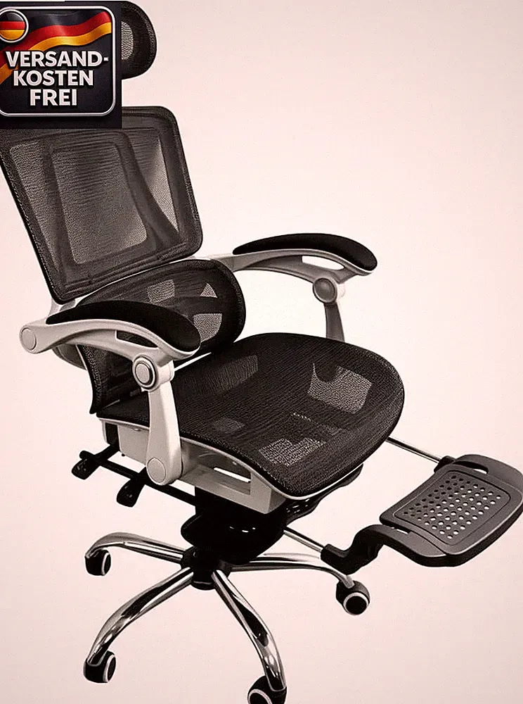 Ergonomischer Bürostuhl mit verstellbarer Lendenstütze Netzstoff Sitz und Fußstü