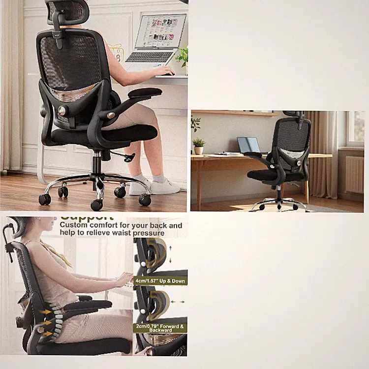 Ergonomischer Bürostuhl mit Verstellbarer Lendenstütze und Klappbaren Armlehnen