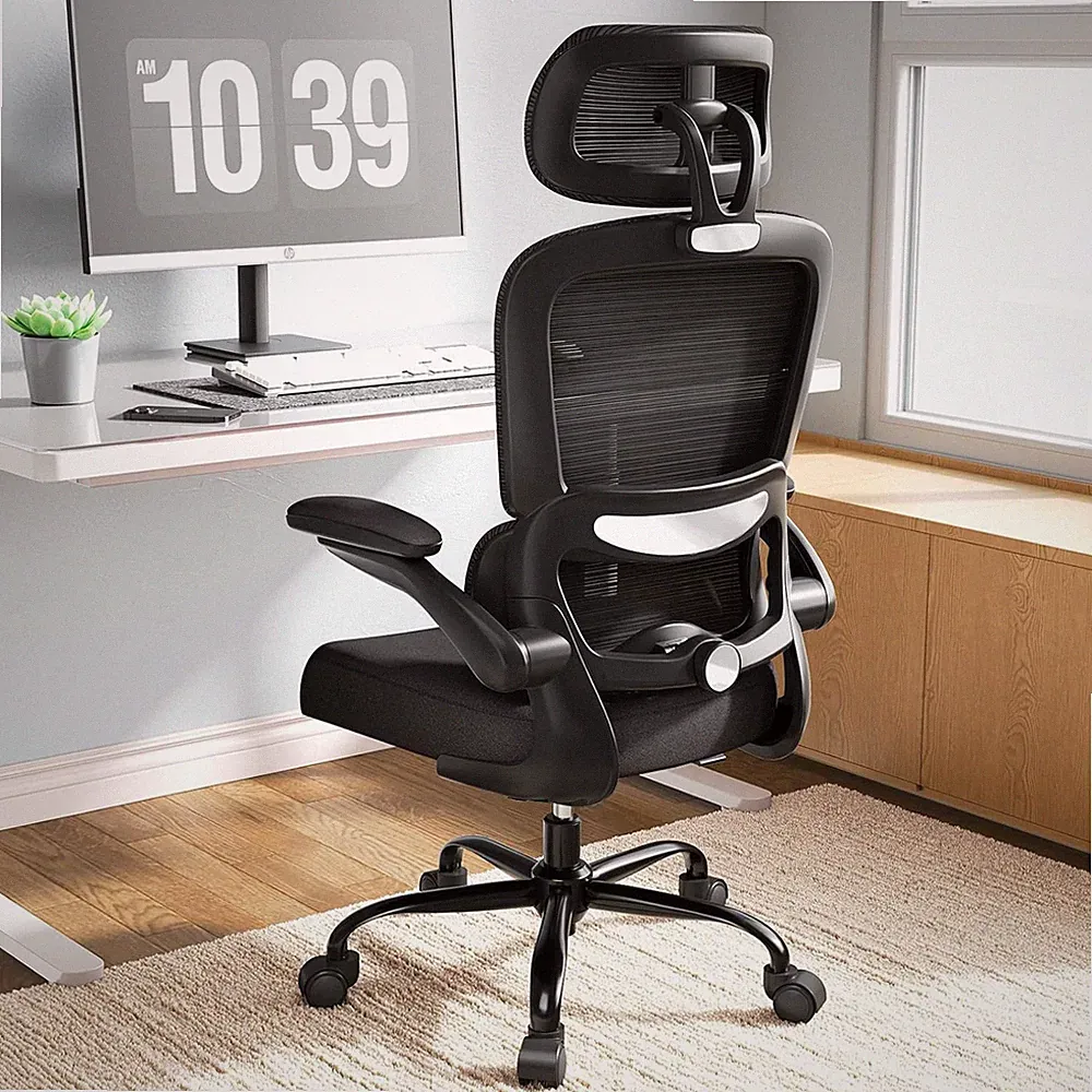 Ergonomischer Bürostuhl mit Verstellbarer Lordosenstütze und 2D-Kopfstüt