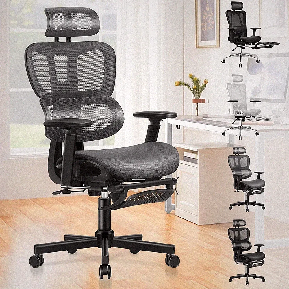 Ergonomischer Bürostuhl mit verstellbarer Lordosenstütze und Kopfstütze - bis