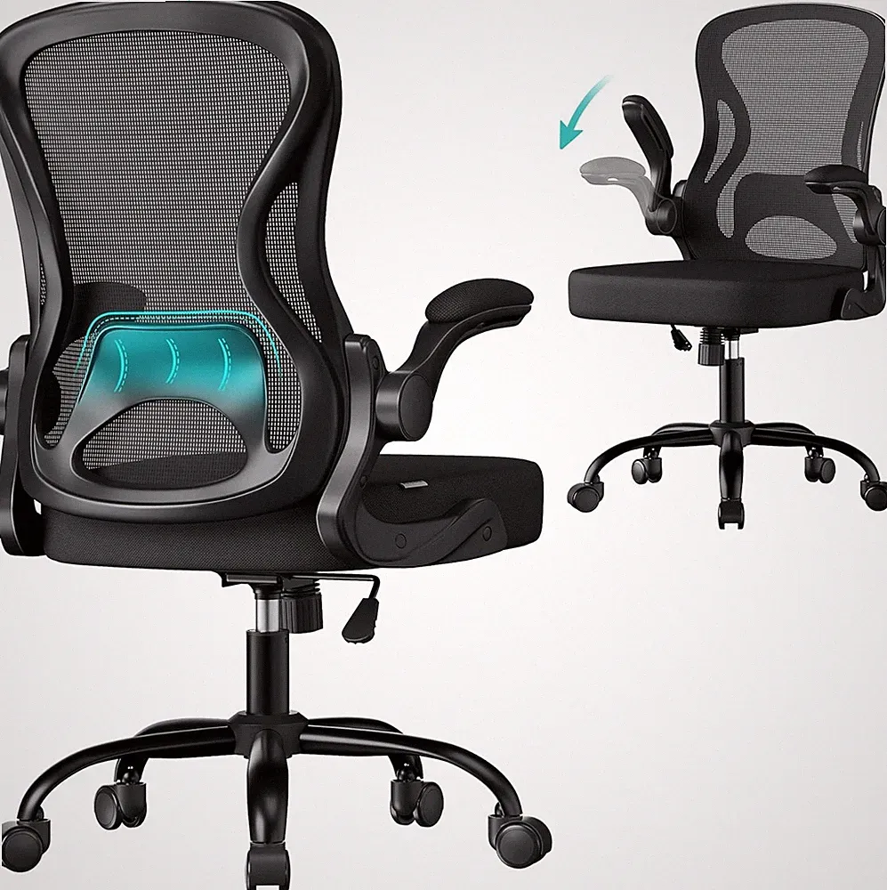 Ergonomischer Bürostuhl Netz Schreibtischstuhl Lordosenstütze Klapparme drehbar schwarz
