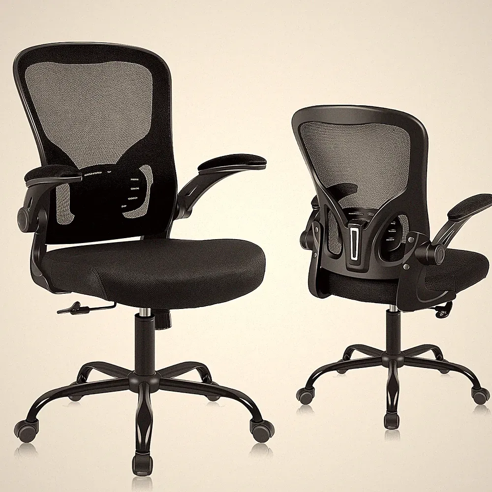 Ergonomischer Bürostuhl Netzgewebe Klappbare Armlehnen Lendenwirbelstütze 150kg
