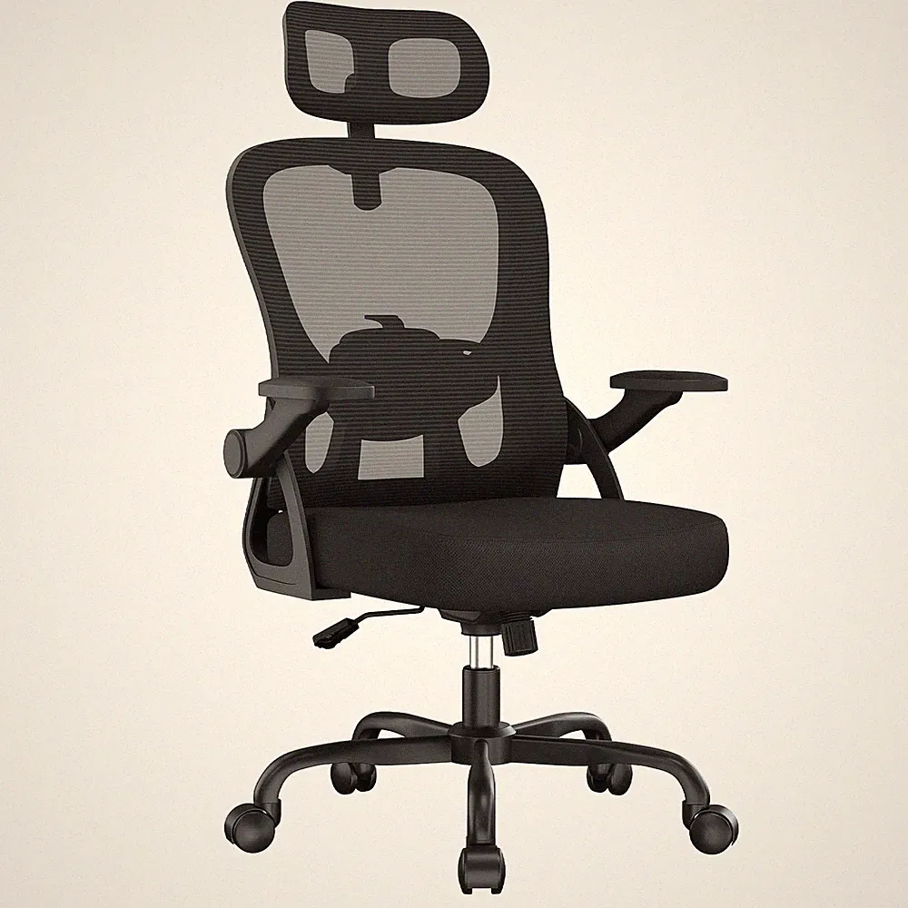 Ergonomischer Bürostuhl Netzgewebe Verstellbare Rückenlehne Kopfstütze Schwarz