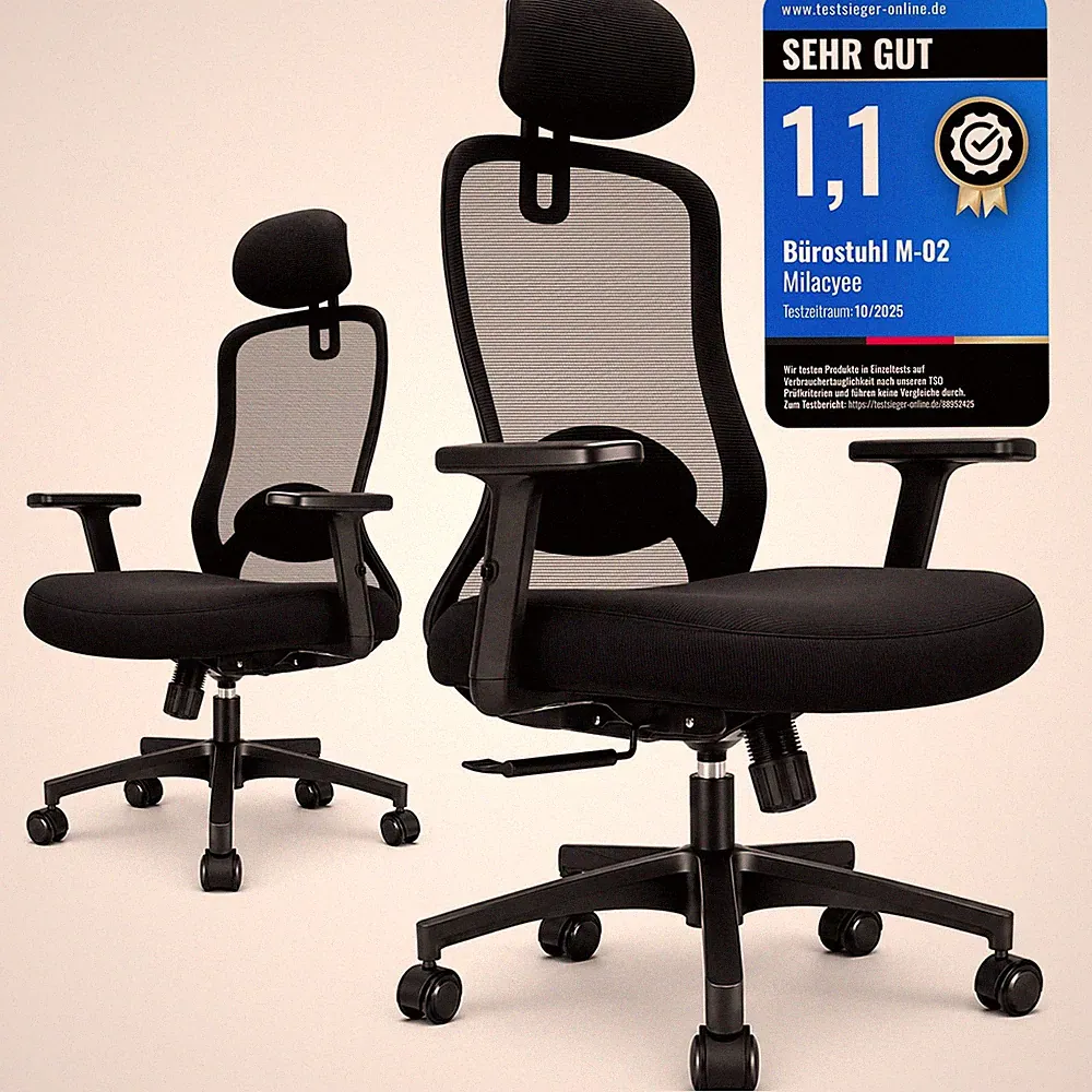 Ergonomischer Bürostuhl Netzstuhl Lendenwirbelstütze Kopfstütze 150KG Neigung