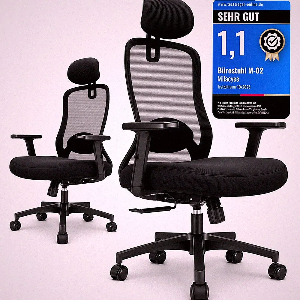 Ergonomischer Bürostuhl Netzstuhl Lendenwirbelstütze Kopfstütze bis 150 kg