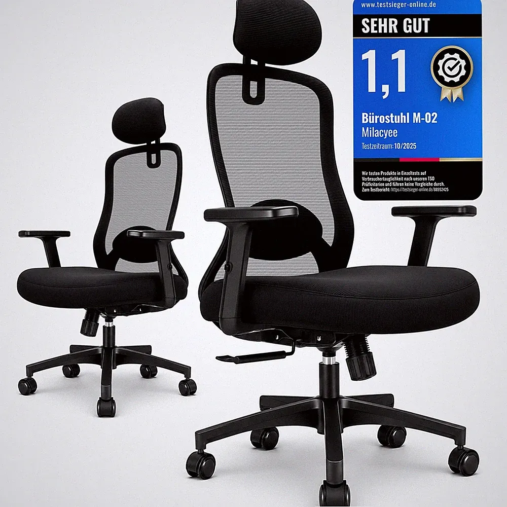 Ergonomischer Bürostuhl Netzstuhl mit Kopfstütze Lendenwirbelstütze bis 150 kg