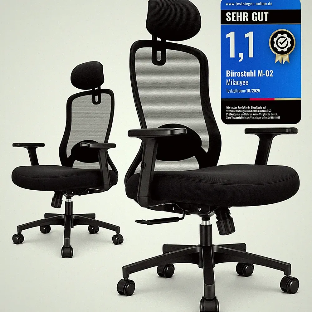 Ergonomischer Bürostuhl Netzstuhl mit Lendenstütze Kopfstütze 150 kg, 90°-135°