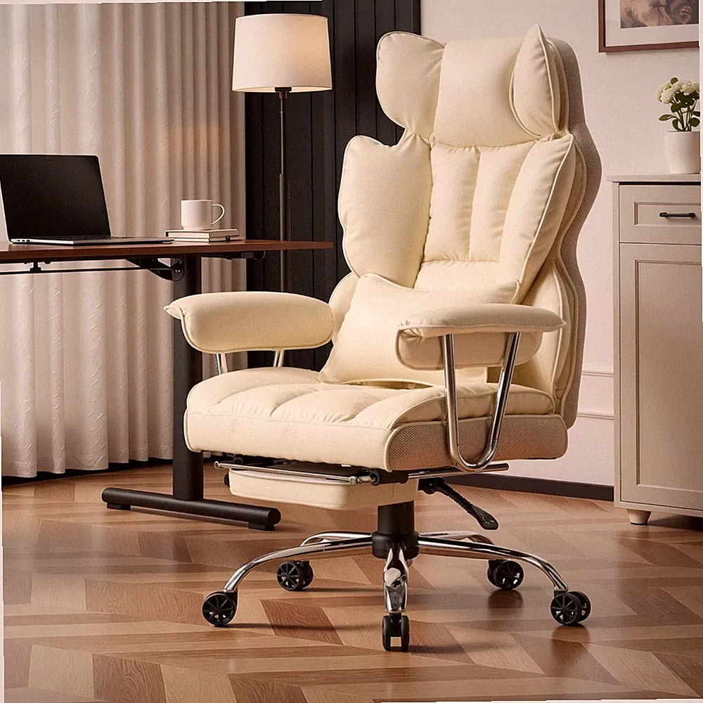 Ergonomischer Bürostuhl PU bis 200kg mit Fußstütze Lendenwirbel