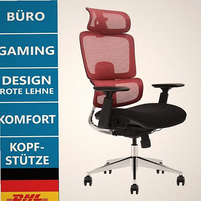 Ergonomischer Bürostuhl rot/schwarz | verstellbar | Lendenstütze | atmungsaktiv