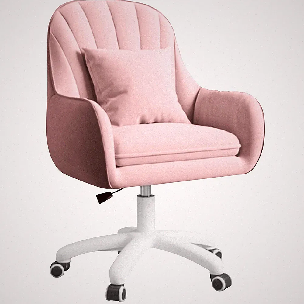 Ergonomischer Bürostuhl Samt Drehstuhl mit Kopfstütze Rosa, höhenverstellbar