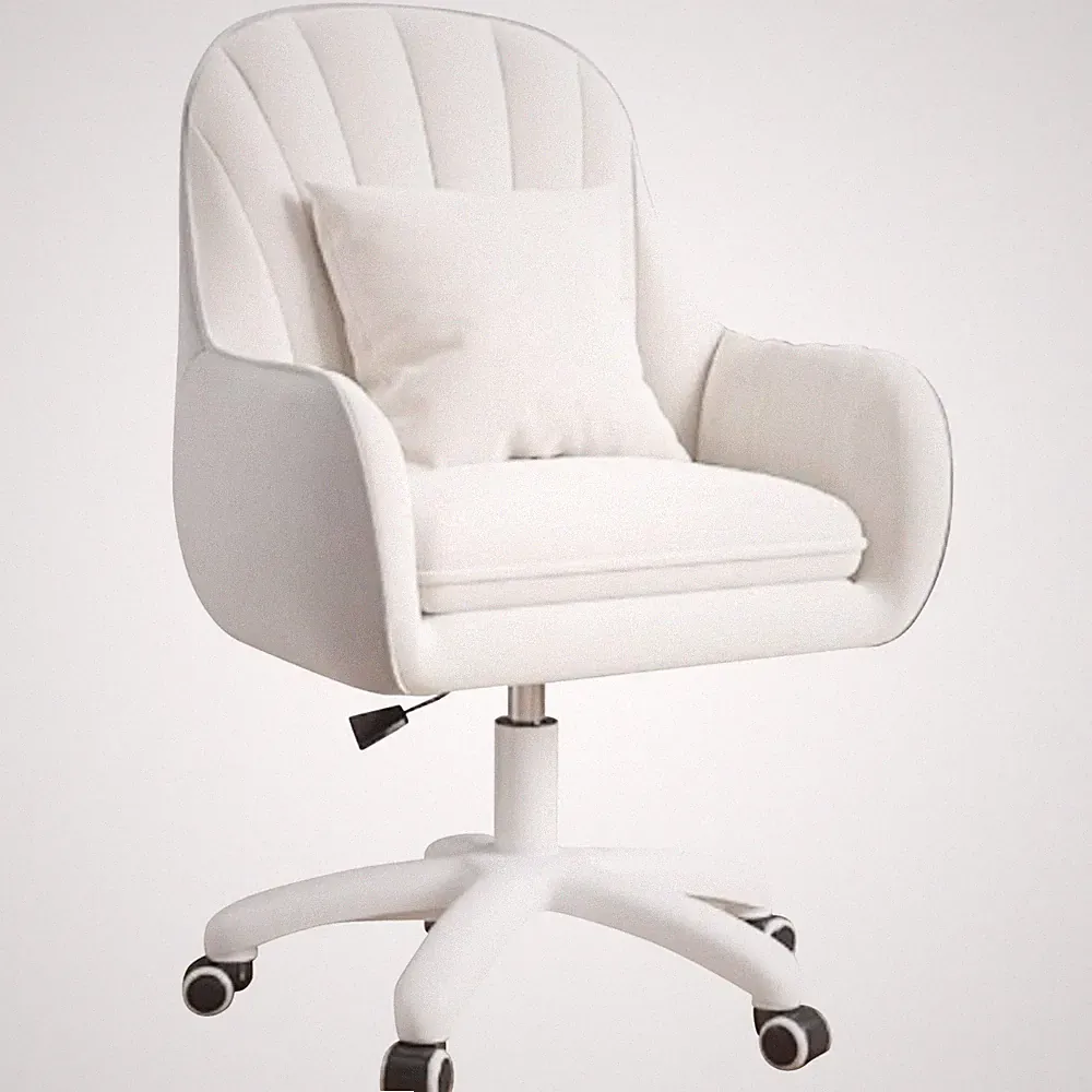 Ergonomischer Bürostuhl Samt Drehstuhl mit Kopfstütze Weiß Höhenverstellbar 82cm