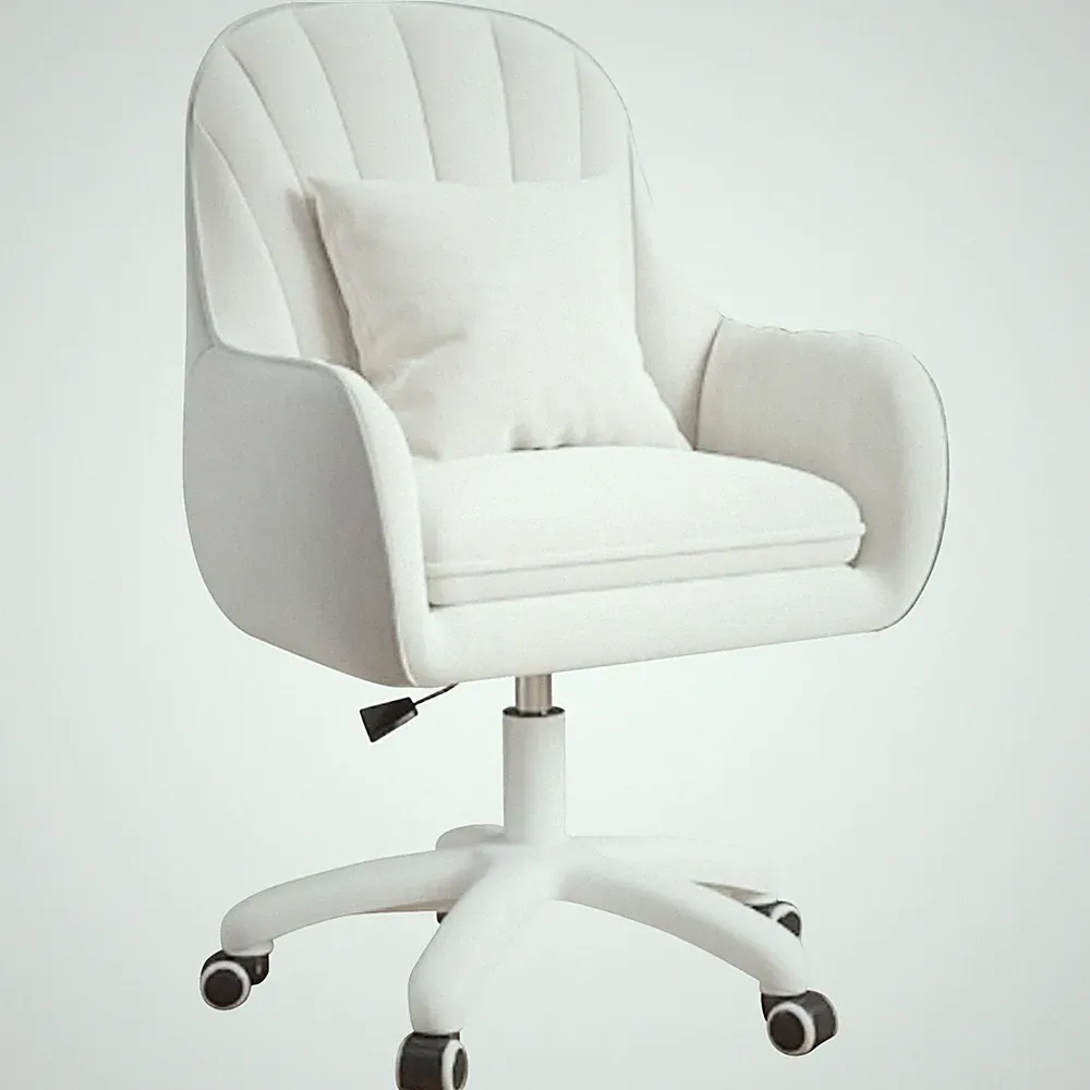 Ergonomischer Bürostuhl Samt Drehstuhl mit Kopfstütze Weiß Höhenverstellbar 90cm