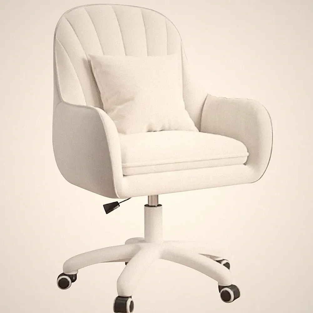 Ergonomischer Bürostuhl Samt Drehstuhl mit Kopfstütze Weiß Sitzhöhe 82-90 cm