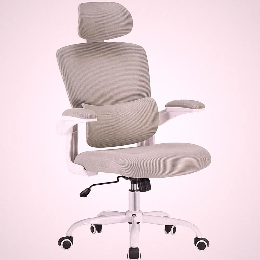 Ergonomischer Bürostuhl Schreibtisch Stuhl Kopfstütze Lendenstütze Grau/Weiß