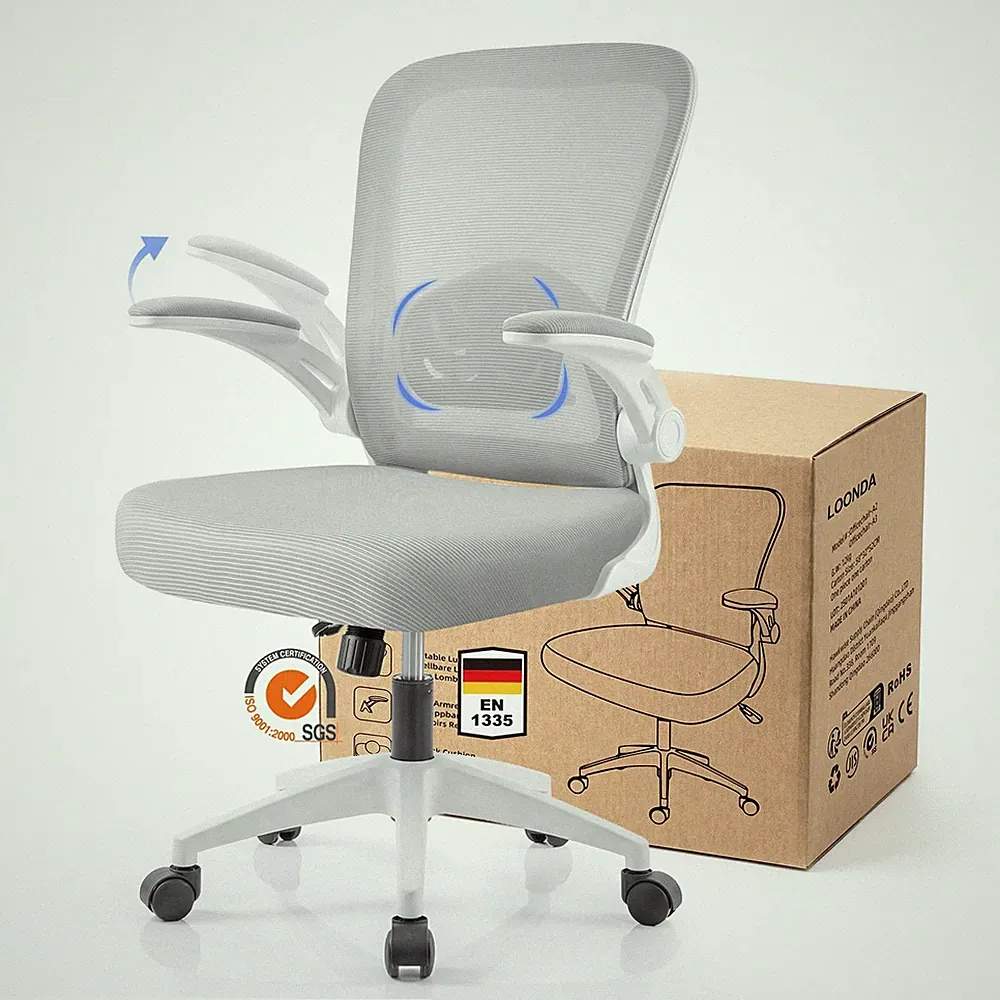 Ergonomischer Bürostuhl Schreibtischstuhl 4D Lendenstütze Mesh Weiß Home Office